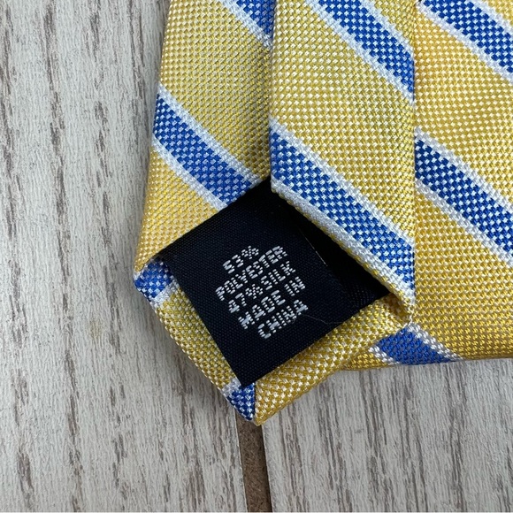 605 - Tommy Hilfiger Tie Yellow Blue Stripes 700 TL21100014 Silk Blend $69.50 - Picture 3 of 5